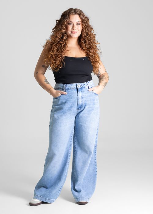 Calça Jeans Sawary Plus Size Wide Leg Petit - 280664